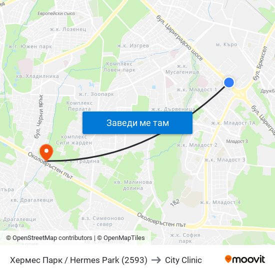 Хермес Парк / Hermes Park (2593) to City Clinic map