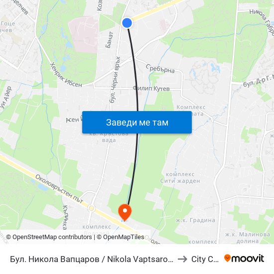 Бул. Никола Вапцаров / Nikola Vaptsarov Blvd. (0344) to City Clinic map