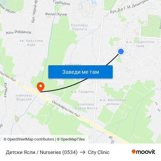 Детски Ясли / Nurseries (0534) to City Clinic map