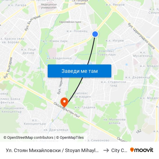 Ул. Стоян Михайловски / Stoyan Mihaylovski St. (2191) to City Clinic map