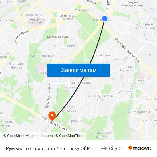 Румънско Посолство / Embassy Of Romania (1492) to City Clinic map