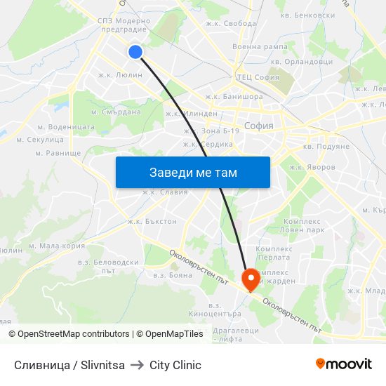 Сливница / Slivnitsa to City Clinic map