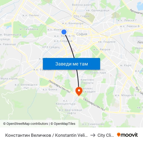 Константин Величков / Konstantin Velichkov to City Clinic map