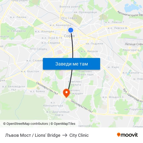 Лъвов Мост / Lions' Bridge to City Clinic map