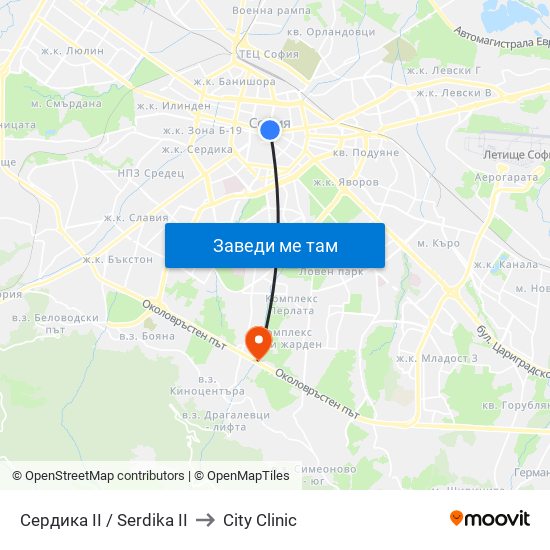 Сердика II / Serdika II to City Clinic map