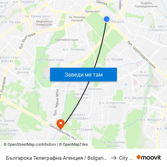 Българска Телеграфна Агенция / Bulgarian News Agency (1395) to City Clinic map