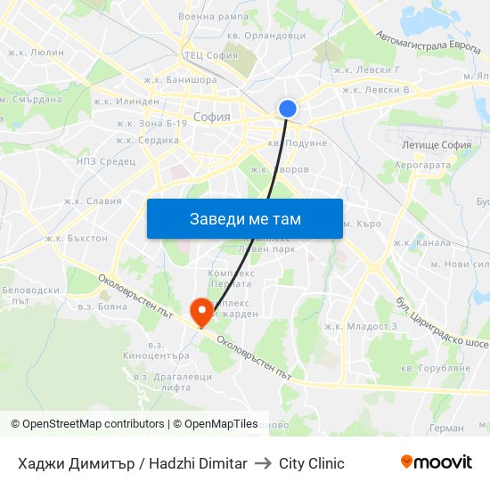 Хаджи Димитър / Hadzhi Dimitar to City Clinic map