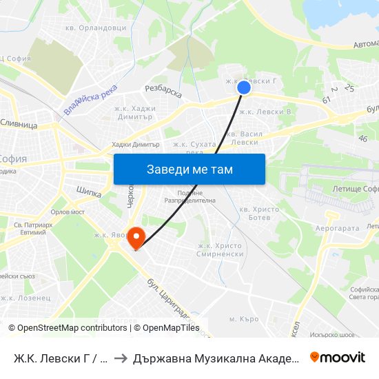 Ж.К. Левски Г / Levski G Qr. (0660) to Държавна Музикална Академия - Инструментален Факултет map