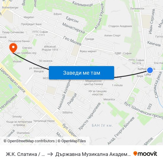 Ж.К. Слатина / Slatina Qr. (0690) to Държавна Музикална Академия - Инструментален Факултет map