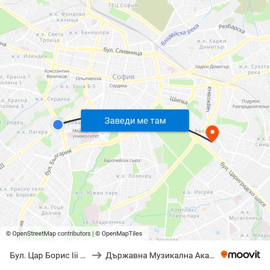 Бул. Цар Борис Ііі / Tsar Boris Ііі Blvd. (2543) to Държавна Музикална Академия - Инструментален Факултет map