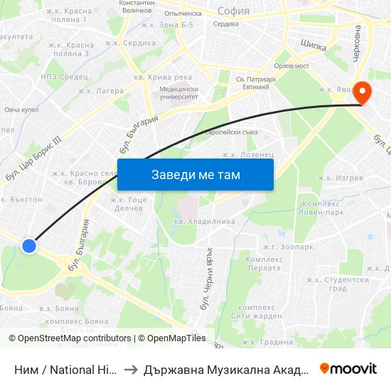 Ним / National History Museum (1464) to Държавна Музикална Академия - Инструментален Факултет map