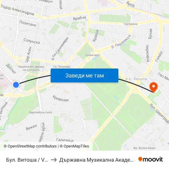 Бул. Витоша / Vitosha Blvd. (0301) to Държавна Музикална Академия - Инструментален Факултет map