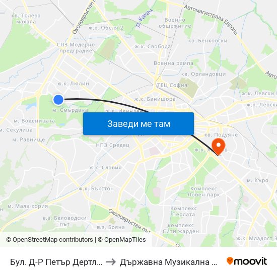Бул. Д-Р Петър Дертлиев / Dr. Petar Dertliev Blvd. (0322) to Държавна Музикална Академия - Инструментален Факултет map
