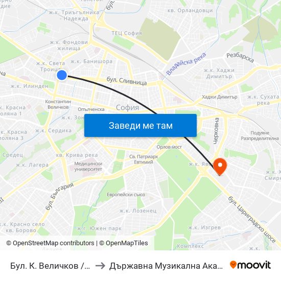 Бул. К. Величков / K. Velichkov Blvd. (0325) to Държавна Музикална Академия - Инструментален Факултет map