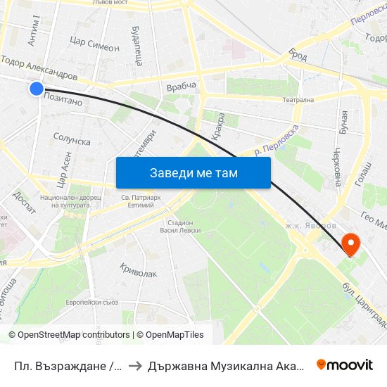 Пл. Възраждане / Vazrazhdane Sq. (1269) to Държавна Музикална Академия - Инструментален Факултет map