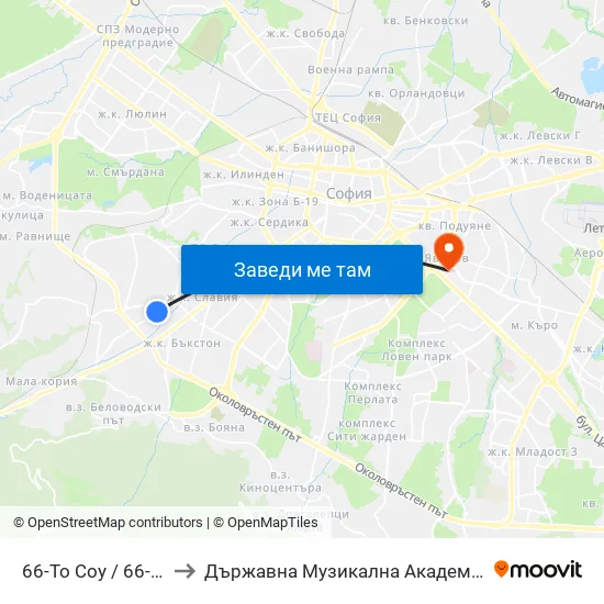 66-То Соу / 66-Th School (0042) to Държавна Музикална Академия - Инструментален Факултет map