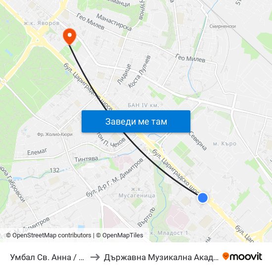 Умбал Св. Анна / St. Anna Hospital (1194) to Държавна Музикална Академия - Инструментален Факултет map