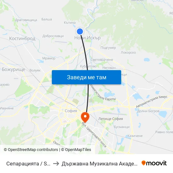 Сепарацията / Separatsiyata (1576) to Държавна Музикална Академия - Инструментален Факултет map