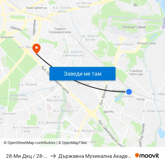 28-Ми Дкц / 28-Th Polyclinic (0025) to Държавна Музикална Академия - Инструментален Факултет map