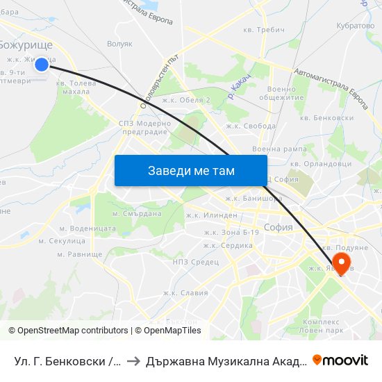 Ул. Г. Бенковски / G. Benkovski St. (1906) to Държавна Музикална Академия - Инструментален Факултет map