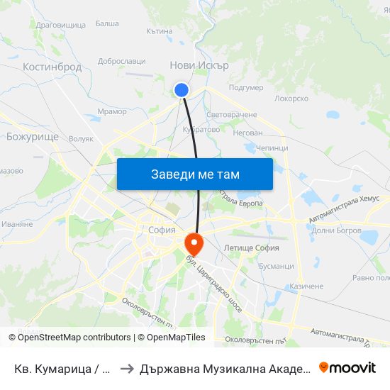 Кв. Кумарица / Kumaritsa Qr. (0856) to Държавна Музикална Академия - Инструментален Факултет map
