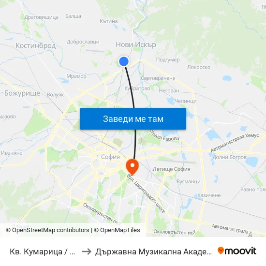 Кв. Кумарица / Kumaritsa Qr. (0856) to Държавна Музикална Академия - Инструментален Факултет map