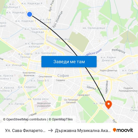 Ул. Сава Филаретов / Sava Filaretov St. (2811) to Държавна Музикална Академия - Инструментален Факултет map