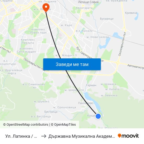 Ул. Латинка / Latinka St. (2019) to Държавна Музикална Академия - Инструментален Факултет map