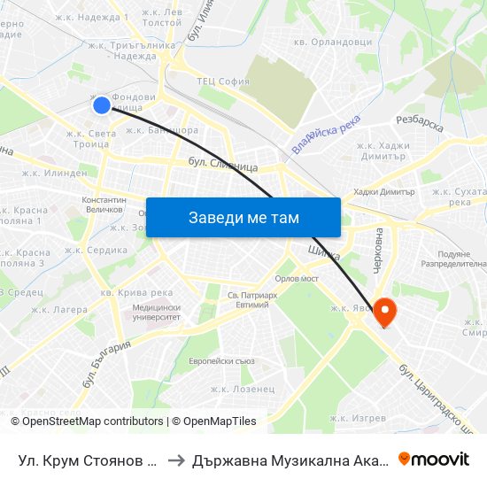 Ул. Крум Стоянов / Krum Stoyanov St. (2016) to Държавна Музикална Академия - Инструментален Факултет map