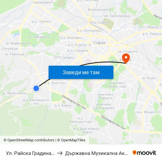 Ул. Райска Градина / Rayska Gradina St. (2260) to Държавна Музикална Академия - Инструментален Факултет map