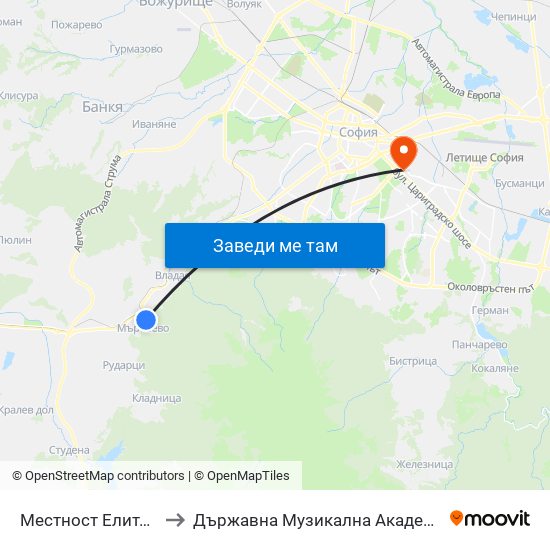 Местност Елите / Elite Area (0573) to Държавна Музикална Академия - Инструментален Факултет map