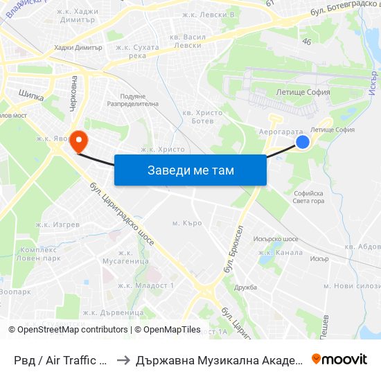 Рвд / Air Traffic Management (2453) to Държавна Музикална Академия - Инструментален Факултет map