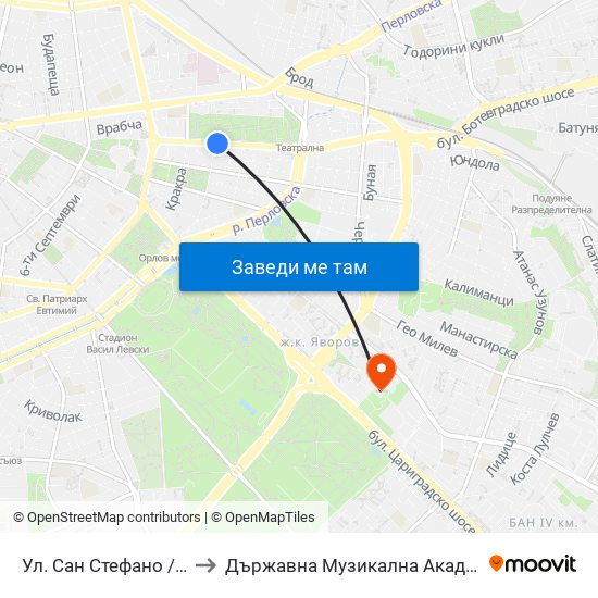 Ул. Сан Стефано / San Stefano St. (2169) to Държавна Музикална Академия - Инструментален Факултет map