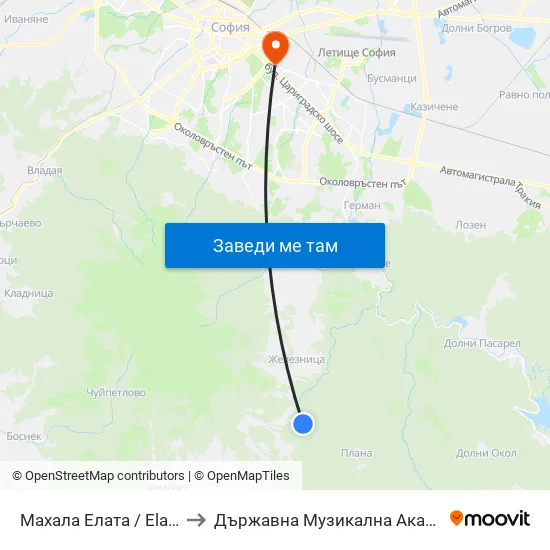 Махала Елата / Elata Neighbourhood (0562) to Държавна Музикална Академия - Инструментален Факултет map