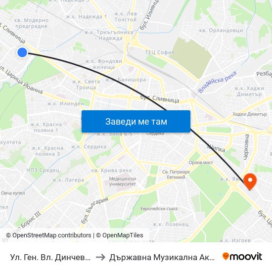 Ул. Ген. Вл. Динчев / Gen. Vl. Dinchev St. (1893) to Държавна Музикална Академия - Инструментален Факултет map