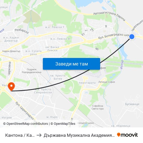 Кантона / Kantona (2441) to Държавна Музикална Академия - Инструментален Факултет map