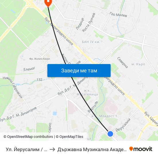 Ул. Йерусалим / Jerusalem St. (2471) to Държавна Музикална Академия - Инструментален Факултет map