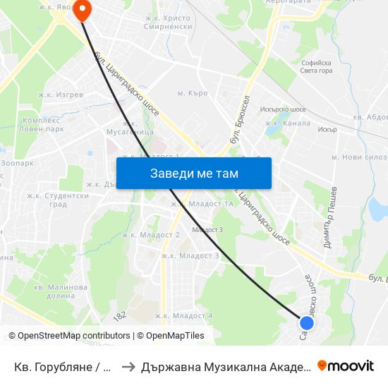 Кв. Горубляне / Gorublyane Qr. (0830) to Държавна Музикална Академия - Инструментален Факултет map