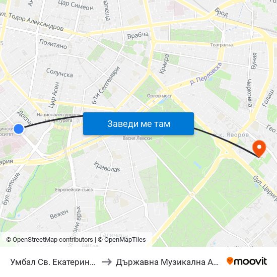 Умбал Св. Екатерина / St. Ekaterina Hospital (0443) to Държавна Музикална Академия - Инструментален Факултет map