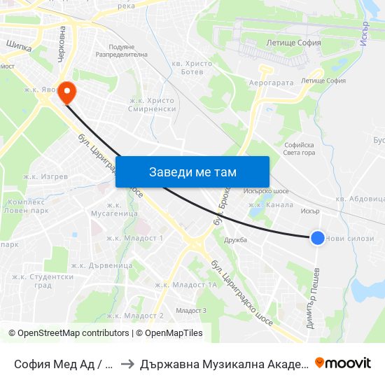 София Мед Ад / Sofia Med Jsc (0975) to Държавна Музикална Академия - Инструментален Факултет map