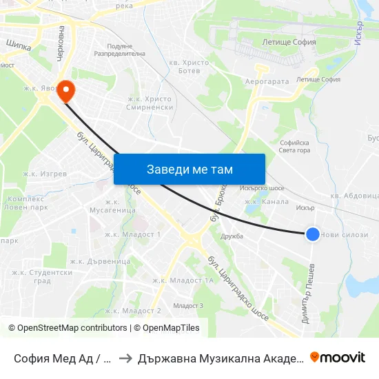 София Мед Ад / Sofia Med Jsc (0975) to Държавна Музикална Академия - Инструментален Факултет map