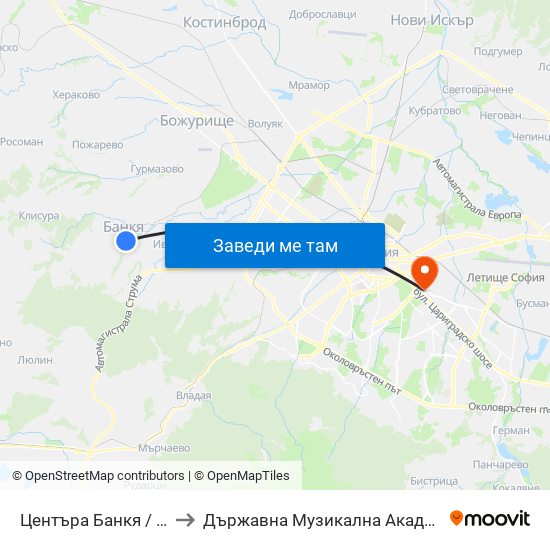 Центъра Банкя / Bankya Centre (0502) to Държавна Музикална Академия - Инструментален Факултет map
