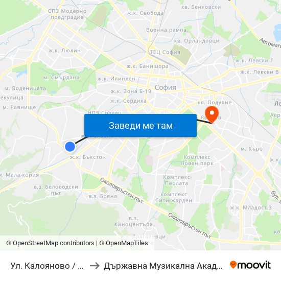 Ул. Калояново / Kaloyanovo St. (0776) to Държавна Музикална Академия - Инструментален Факултет map