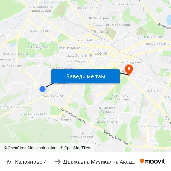 Ул. Калояново / Kaloyanovo St. (0776) to Държавна Музикална Академия - Инструментален Факултет map