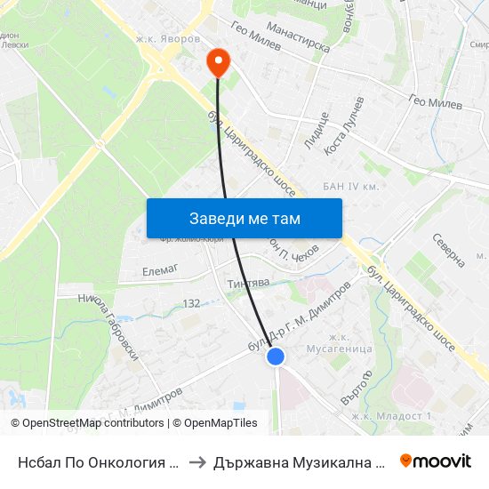 Нсбал По Онкология / National Oncology Hospital (0761) to Държавна Музикална Академия - Инструментален Факултет map
