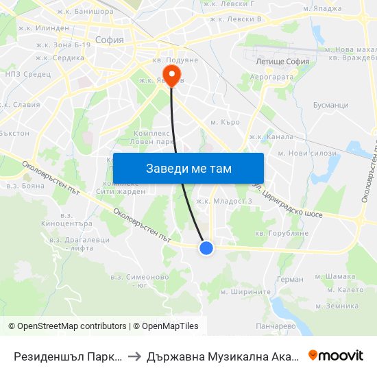 Резиденшъл Парк / Residential Park (2624) to Държавна Музикална Академия - Инструментален Факултет map