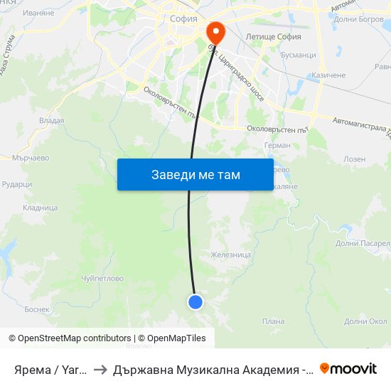 Ярема / Yarema (2760) to Държавна Музикална Академия - Инструментален Факултет map