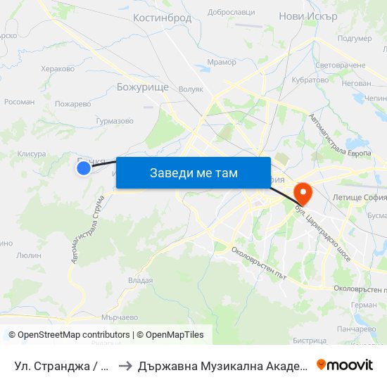 Ул. Странджа / Strandzha St. (0964) to Държавна Музикална Академия - Инструментален Факултет map