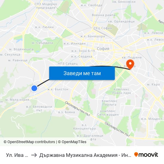 Ул. Ива / Iva St. to Държавна Музикална Академия - Инструментален Факултет map