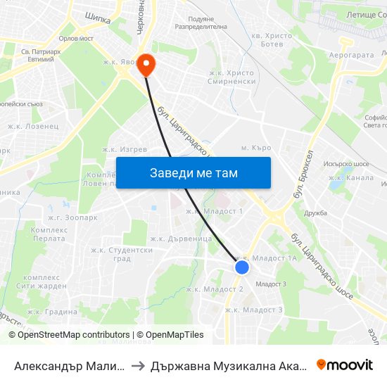Александър Малинов / Aleksandar Malinov to Държавна Музикална Академия - Инструментален Факултет map
